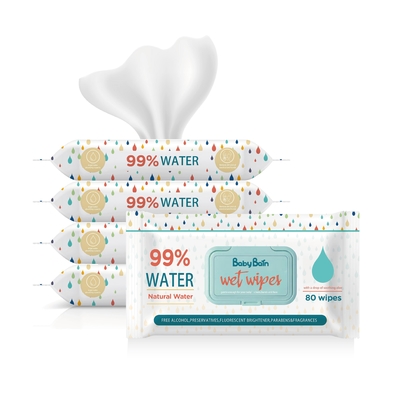 Strofinate bagnate di Eco dell'acqua delicata eliminabile del bambino che puliscono le strofinate dell'OEM GSM delle borse 80PCS
