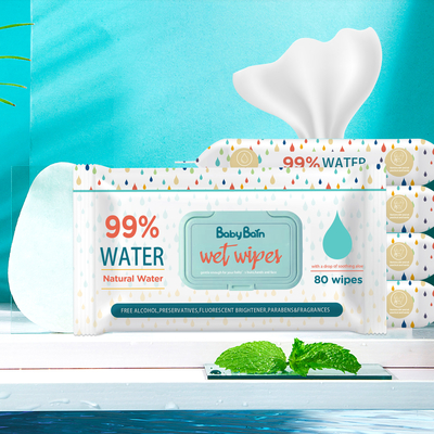 Strofinate bagnate di Eco dell'acqua delicata eliminabile del bambino che puliscono le strofinate dell'OEM GSM delle borse 80PCS